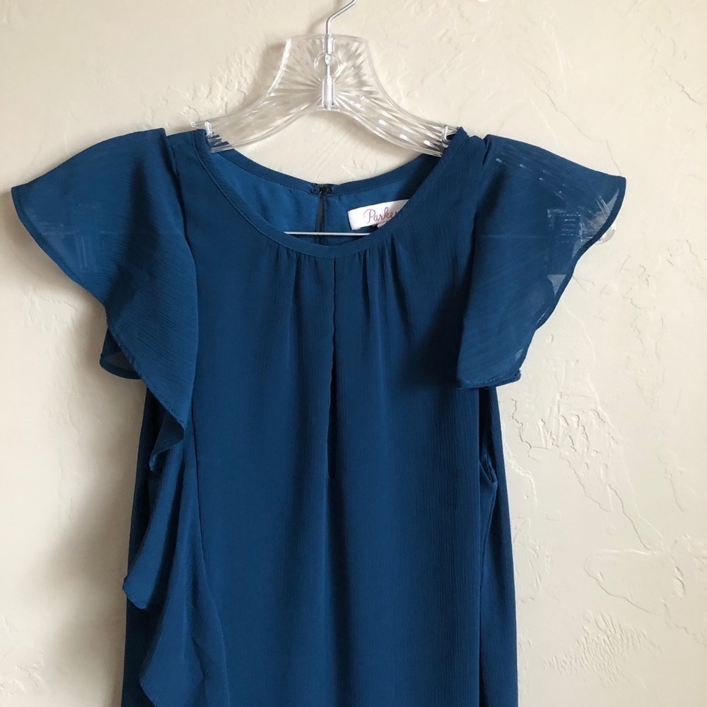 Parker Blue Asymmetrical Ruffle Mini Dress - Picture 6 of 12